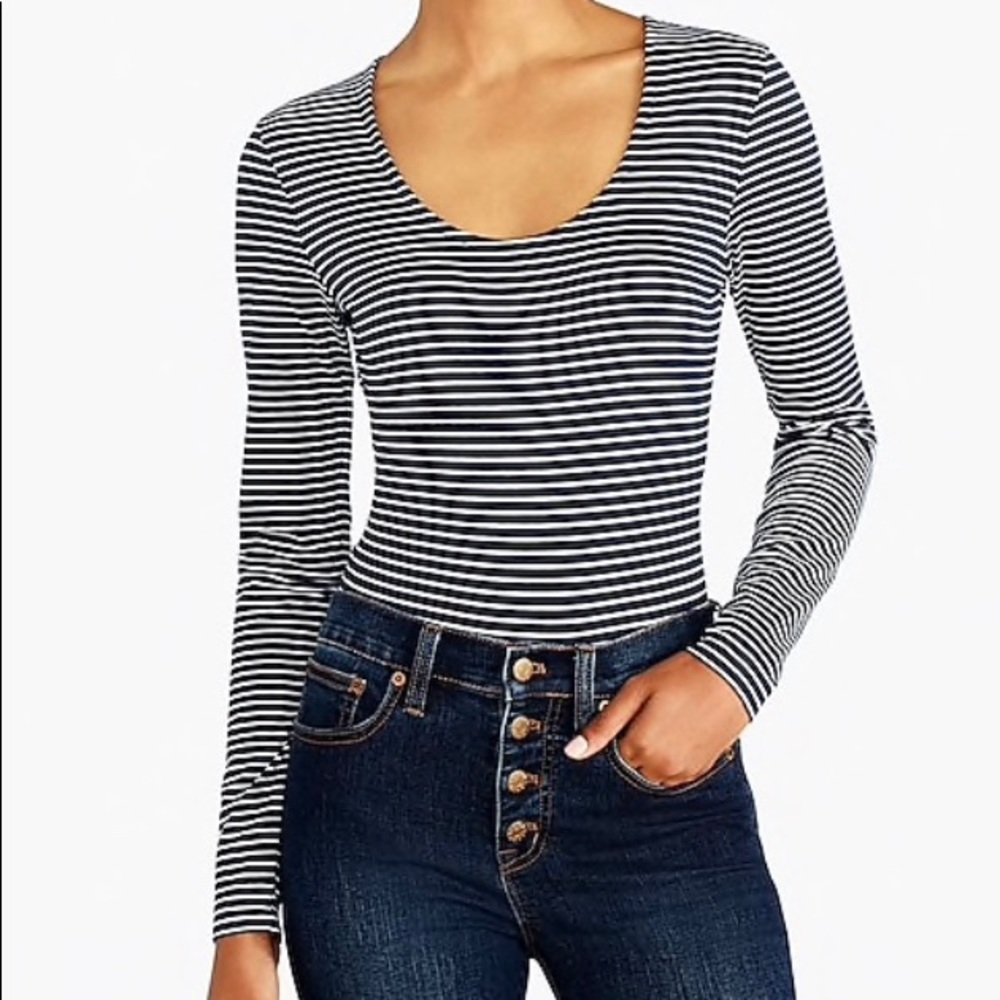 Jcrew scoop neck navy striped body suit-new w/tags